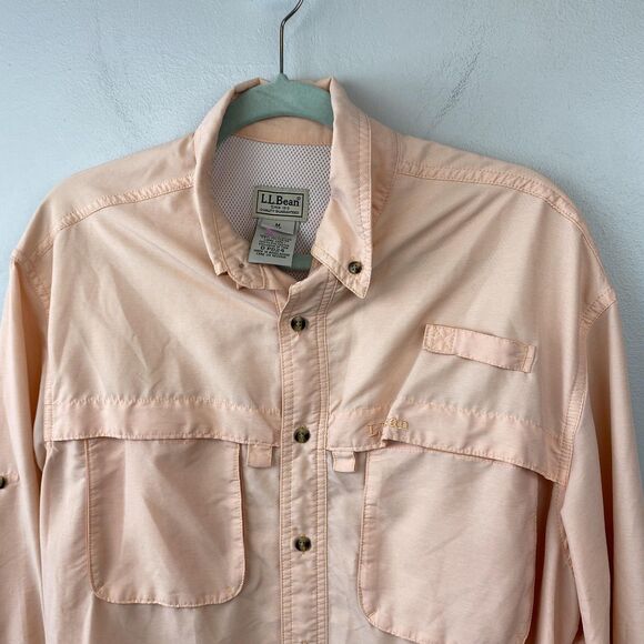 LL Bean Shirt Mens Medium Peach Lightweight Nylon Outdoor Fishing Vented Pockets - Picture 2 of 10